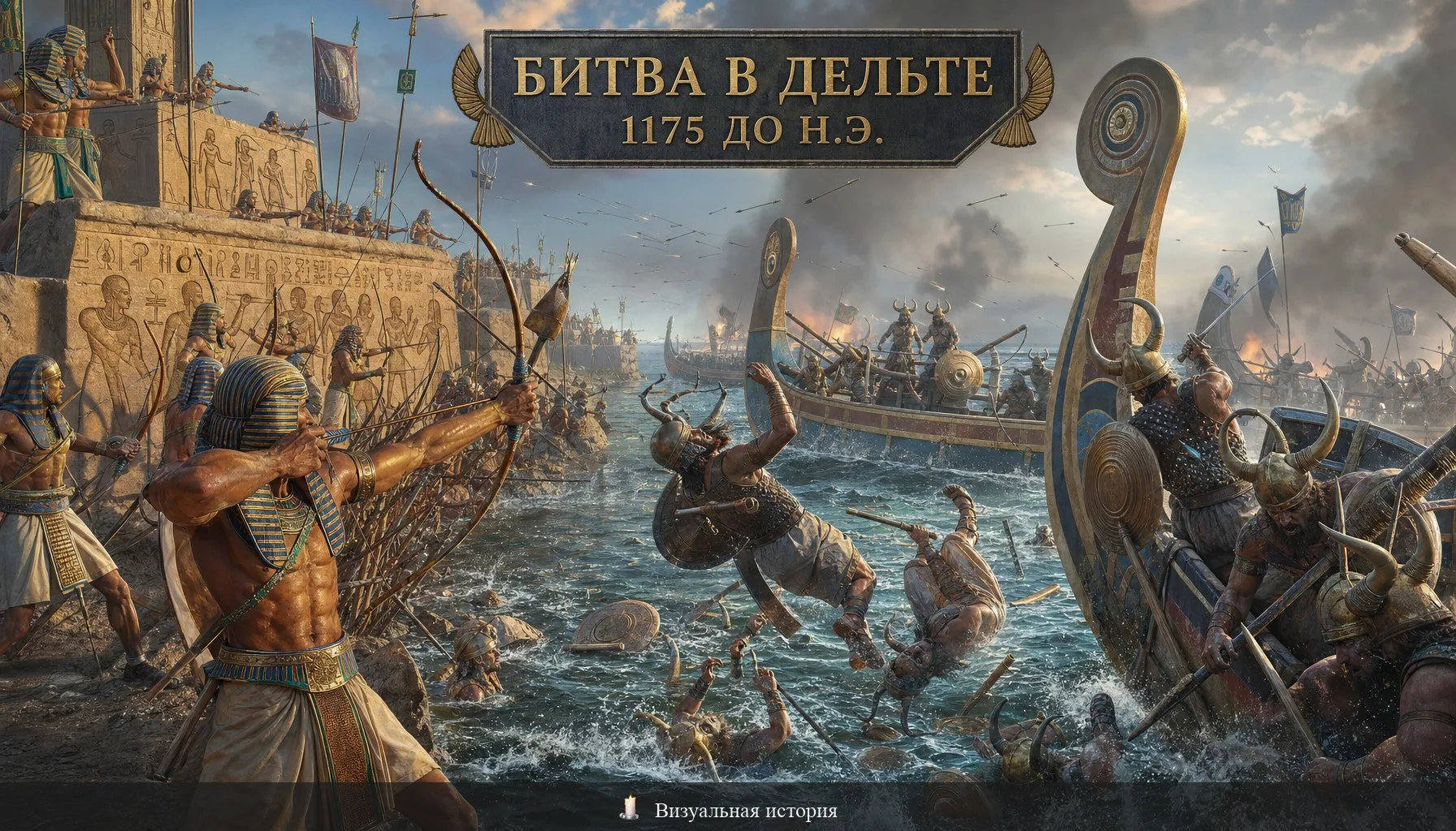 Битва в Дельте Нила 1175 до н.э.: египетские лучники против флота народов моря